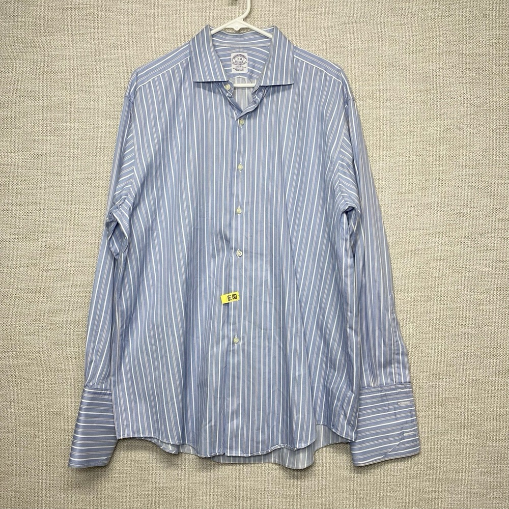Brooks Brothers Makers Merchants 17 34 Mens Blue White Stripe French Cuff USA - Picture 3 of 12
